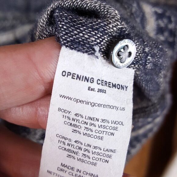 OPENING CEREMONY Top Womens Small Gray Stripe Button Up Shirt Pocket Linen Wool - Picture 4 of 7